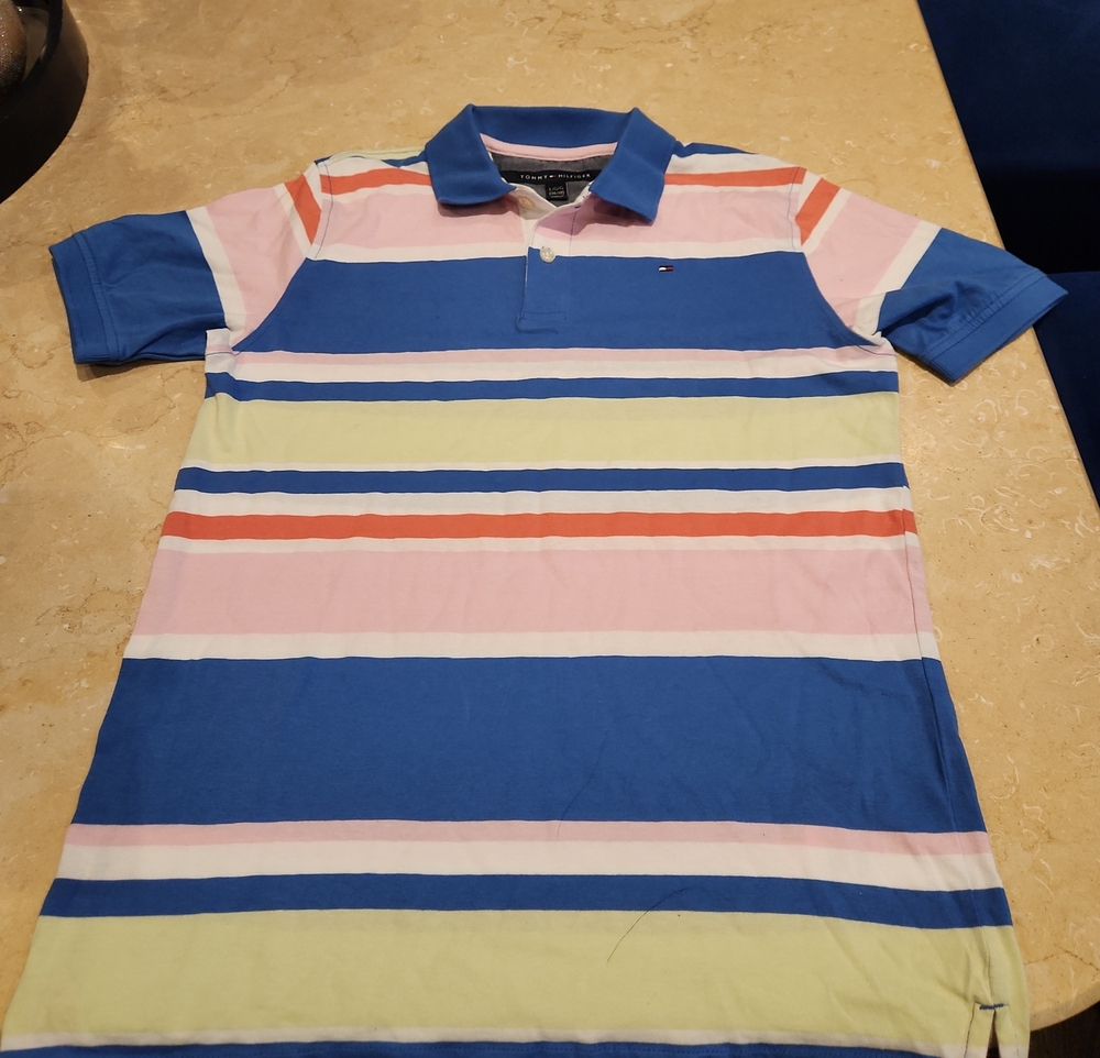 Tommy Hilfiger Blue, Pink, Yellow & White Striped Polo